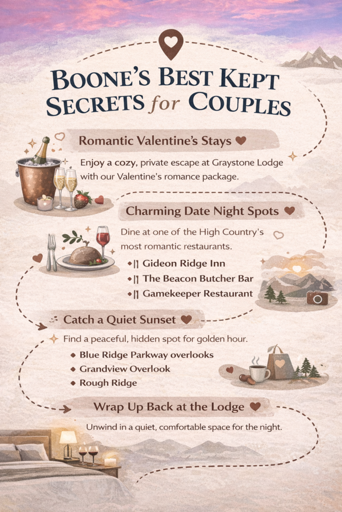 Boone's Best Kept Secrets for Couples Infographic by Graystone Lodge in Boone, NC