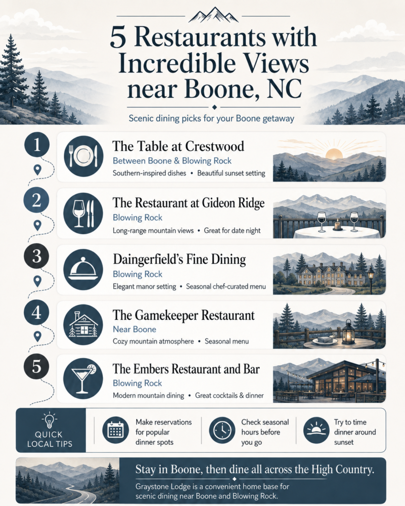 Discover 5 Restaurants with Incredible Views near Boone, NC Infographic | Graystone Lodge