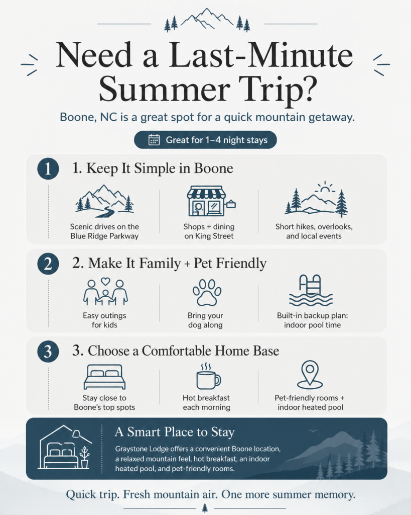 Need a Getaway? Maybe You Need a Last-Minute Summer Trip in Boone, NC Infographic | Graystone Lodge